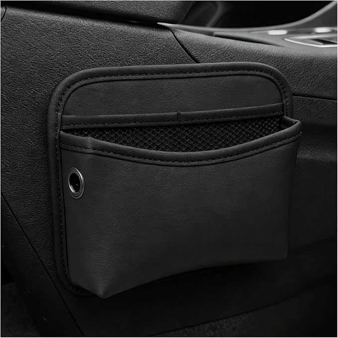 Car Seat Side Pocket Organizer, Multifunctional Leather Console Side Storage Pouch with Card Holder, Waterproof Phone & Sunglasses Pocket Bag for Car Door Seat Console (Black)