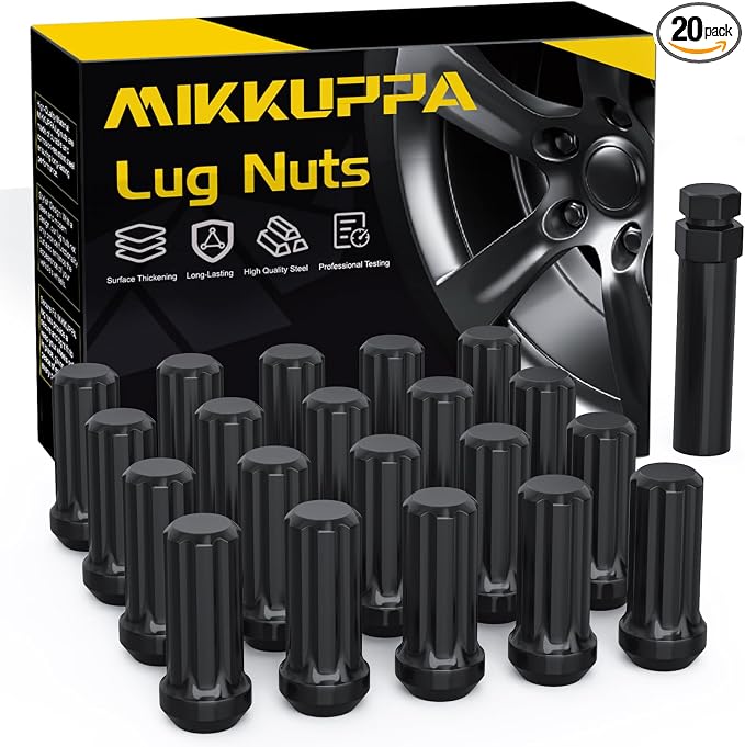 1/2-20 Lug Nuts - Replacement for 1987-2018 Jeep Wrangler, 1993-2010 Jeep Grand Cherokee, 1991-2020 Ford Explorer - 20pcs 7 Spline Aftermarket Wheel Black Lug Nut
