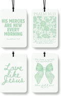 Green Coquette Bow Floral Christian Car Air Freshener 4 Pcs, Preppy Girly Religious Hanging Air Freshener for Cars Closet Drawer Books, Cute Christian Car Accessories Mirror Decor for Women