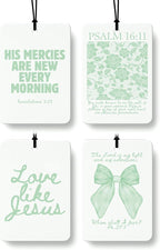 Green Coquette Bow Floral Christian Car Air Freshener 4 Pcs, Preppy Girly Religious Hanging Air Freshener for Cars Closet Drawer Books, Cute Christian Car Accessories Mirror Decor for Women
