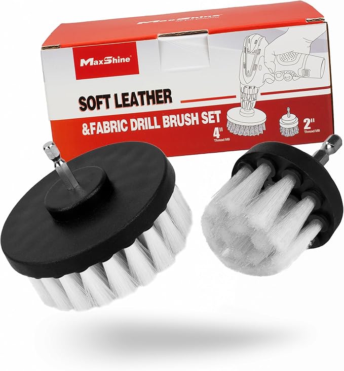 Universal M8 Light-Duty Soft Leather & Fabric Brush Drill Attachment – White Scrub Brush Kit for Fabric, Leather, Upholstery, Convertable Top & Seats – Removes Grime, Stains, Dirt & Buildup
