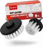 Universal M8 Light-Duty Soft Leather & Fabric Brush Drill Attachment – White Scrub Brush Kit for Fabric, Leather, Upholstery, Convertable Top & Seats – Removes Grime, Stains, Dirt & Buildup