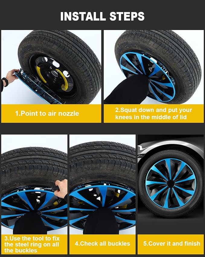 Hubcaps,16 inch hubcaps Set of 4, Wheel Rim Cover ABS Material, Snap On Car Truck SUV Replacement, for Toyota Camry Nissan Mazda etc, Black & Blue