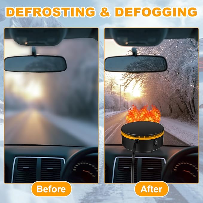 3 Pcs Portable Car Heater 12v Vehicle Heaters 2 in 1 150w Plug in Cigarette Lighter Windscreen Defogger Defroster 360° Fast Heating Cooling Fan Air Circulator for Winter Suv Rv(Yellow)