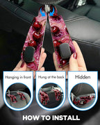 Purse Holder for Car, 2 Pack Heavy Duty Purse Hanger for Car, PU Leather Car Seat Hooks for Purses and Bags, Cute Cherry Headrest Organizer for Handbags & Backpacks