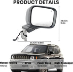 Passenger Side Mirror Compatible with Jeep Renegade 2015-2023 with Temperature Sensor Power Glass Heated with Turn Signal Blind Spot Manual Folding Bright Black Right Door Mirrors (7＋3 Pins)
