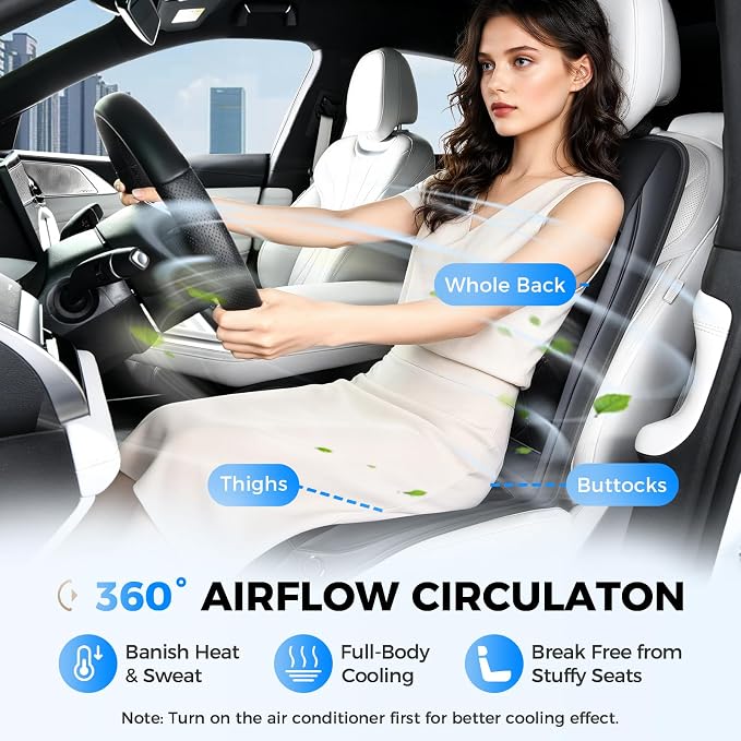 Coverado Cooling Car Seat Cover, 12V-24V Ventilated Front Seat Cushion for Car, 3-Speed Adjustable Seat Cover for Summer Driving Seat, Universal Fit for Car SUV Truck Van