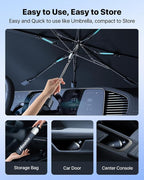 [Upgraded] Windshield Sun Shade Umbrella - [Vinyl Coating Heat Shield] Protect Car from Sun Rays & Heat Damage Keep Cool and Protect Interior, Spring Structure Edge Medium 56" L x 31" W