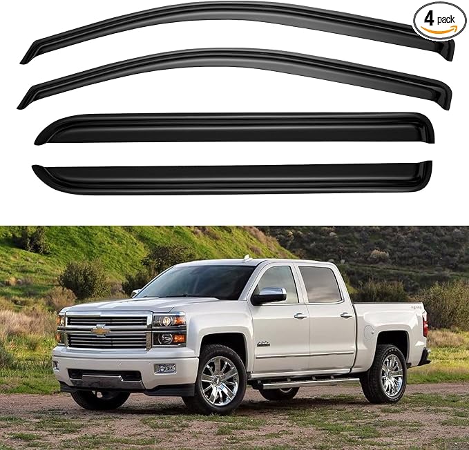 Window Visors Rain Guards for 2014-2018 Chevy Silverado/GMC Sierra 1500 Full-Size Cab, Out-Channel Window Vent Wind Deflectors Visors Shades for 2015-2019 Silverado/Sierra 2500HD 3500HD Crew Cab