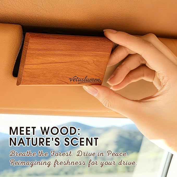 6 Pack Wood Car Air Freshener -3 Scents(Amber-Teak-Pine) Wooden Air Freshener, Natural Essential Oil Scents - Metal Clip Included