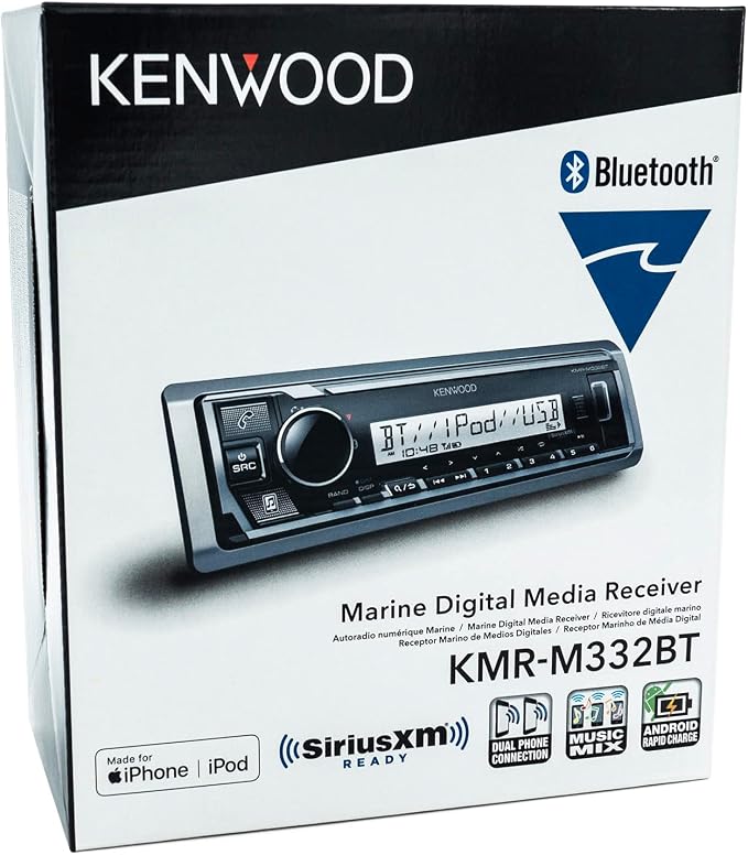 KMR-M332BT Car & Marine Stereo - Single Din, Bluetooth Audio, USB MP3, Aux in, AM FM Radio SiriusXM Ready, Weatherproof, Multi Color Illumination