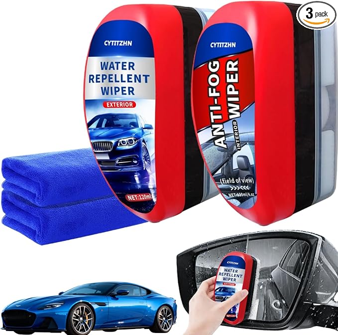 Car Windshield Water Repellent & Anti-Fog Treatment - Quick Interior & Exterior Glass Coating Kit, Rain Repellent Spray for Windows, Mirror, Paint Protection - Long-Lasting Visibility, Pack of 2
