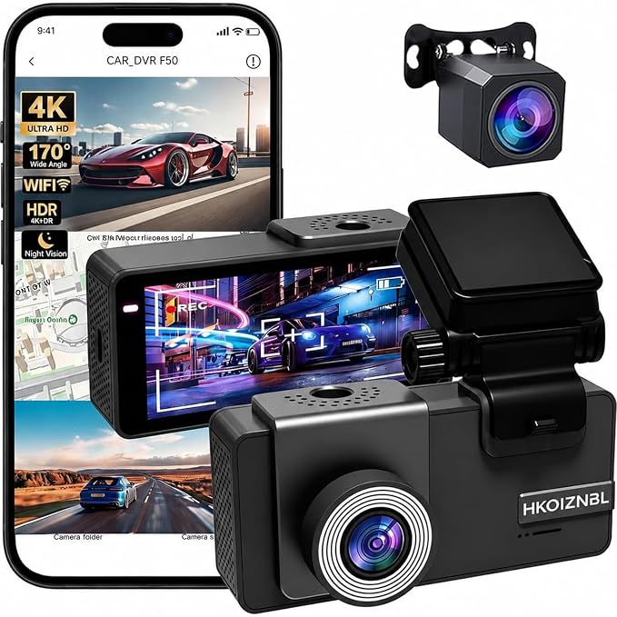 Dash Cam Front and Rear, 4K Ultra HD,5G Wi-Fi,24H Parking Mode | Road Rage Witness Blind Spot Guard, Hit-and-Run Catcher, Scam Defense,3.69in IPS LCD,Built-in GPS Logger, Dual HDR - Charcoal