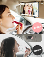 Car Sun Visor Vanity Mirror with Lights, 3 Light Modes & 60 LEDs, Rechargeable Dimmable Touch Control Travel Makeup Mirror for Truck SUV