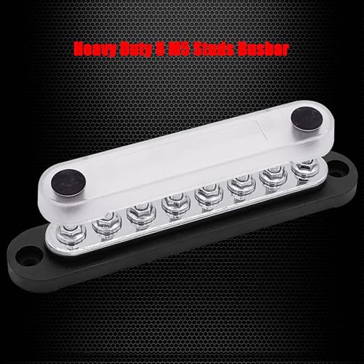 8 x M5 (#10) Studs Power Distribution Block Bus Bar 12V, 5.9" HD 120A Marine BusBar Battery Distribution Block W/Cover for Car Boat Solar (Black)