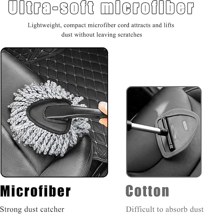2 PCS Car Dash Duster Brush, Super Soft Microfiber Multi-Functional Car Cleaning Brush, Scratch Free Dash Dusting Tool with a Anti-Skid Handle for Vehicle Home Kitchen Cleaning (Gray)
