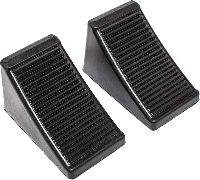 50011 Heavy-Duty Rubber Wheel Chocks with Eyebolt, Anti-Slip Design for Trailers, RVs, and Trucks (6.5" x 3.75" x 4") - 2 Pack