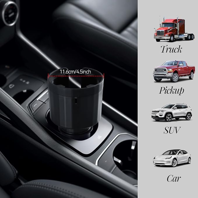 Universal Cup Holder Expander | 65-108mm Adjustable Car Adapter | Non-Slip Base for Bottles, Mugs & Handled Cups | Fit for Truck, RV, SUV, Car, Boat