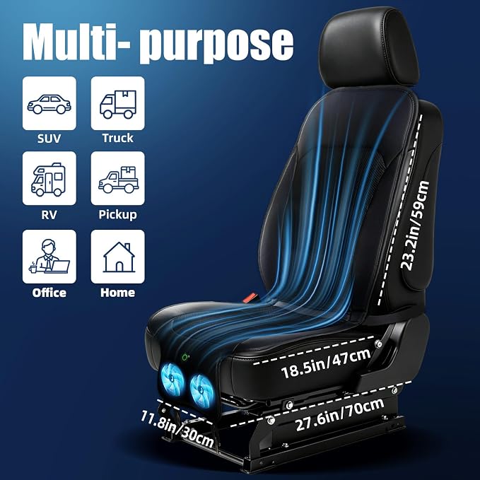 Cooling Car Seat Cover, Cooling Seat Covers For Cars Trucks, 2 Turbon Fans Auto On/Off 12V-24V 3-Speed Air Cooled Seat Cushion, Universal Fit for Summer Truck Office, Non-slip Breathable 3D Mesh