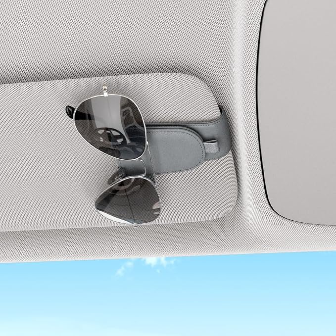 Sunglass Holder for Car Visor, Gray, 2 Packs | Suede Cloth, Magnetic, Organizer for Car Accessories