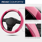 Car Steering Wheel Cover - Microfiber Leather Steering Wheel Wrap Sports 14.5-15 Inch Steering Wheel Cover Non-Slip for Men Women Pink & HotPink Color