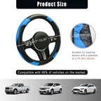Leather Car Steering Wheel Cover, 15 Inch Anti-Slip Carbon Fiber Black Steering Wheel Cover, Universal Car Interior Accessories for Trucks Sedans SUVs (Black & Blue)
