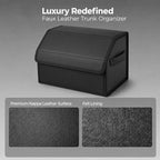 Car Trunk Organizer, Foldable Cargo Storage Box with Hook-and-Loop Lid, Suede & Faux Leather Trunk Organizer for SUV Sedan Truck, Adjustable Divider, Handles, Black, 19.7inches