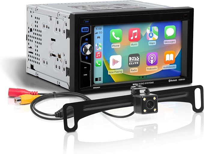 Elite Series BE62CP-C Car Stereo - Apple CarPlay, 6.2 Inch Double Din, Touchscreen, Bluetooth Audio and Calling Head Unit, Radio Receiver, No CD DVD Player, Backup Camera