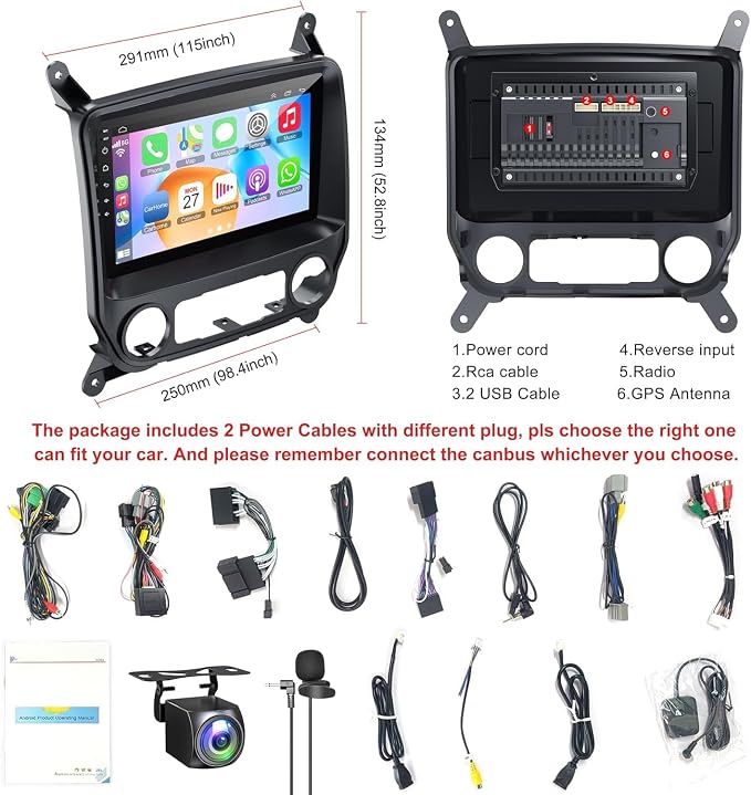4G+64G Car Radio Stereo for Chevrolet Silverado & GMC Sierra 2014-2018, Wireless Carplay&Android Auto with Android 12 Support Bluetooth/Voice Control/GPS/WiFi/Back-up Camera/SWC/FM, 10.2" Car Radio