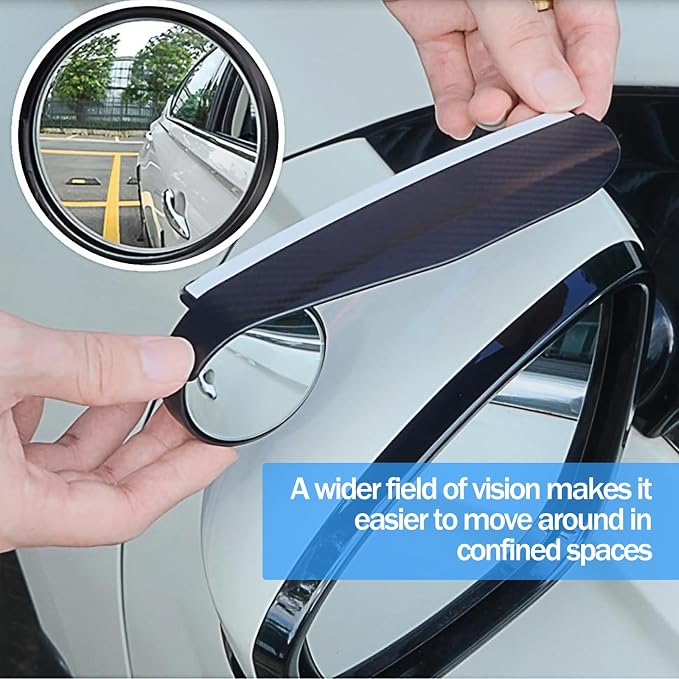 2-Pack car blind spot mirrors,universal car side view mirror rain cover & blind spot mirror,carbon fiber,easy install,stylish black design,enhances visibility safety automotive (2)