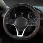 Flat Bottom Car Steering Wheel Cover for Nissan,D Shaped Steering Wheel Cover for Rogue,Altima,Kicks (Diamond Quilted-Black+Red-Standard Size)