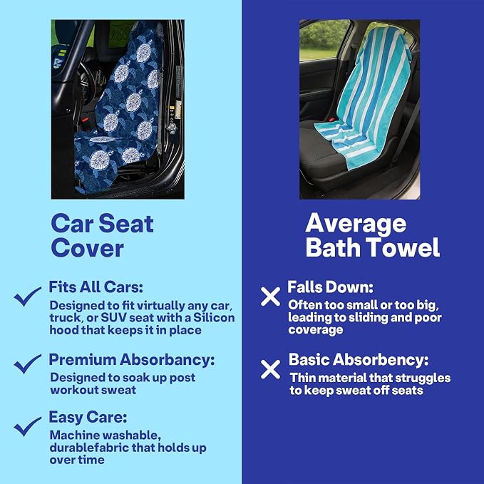 2 Pack Car Seat Towel Covers, Sweat Protector for Front Seats, Premium Thickened Microfiber with Forest Mountain Sunset Art, Breathable & Quick Dry, Slip-on Headrest Pocket for Gym, Beach, Running