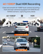 4K Dash Cam Front and Rear, 4K+1080P Dual STARVIS 2 Car Dash Camera for Cars, 4G LTE Remote Access, AI Motion Detection, WiFi 6, 5 GPS, 24H Parking Mode, HDR Night Vision, Voice Control, ADAS