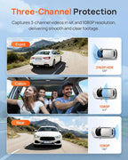 4K Dash Cam Front and Rear Inside, 3 Channel Car Dash Camera for Cars, Dashcam with GPS, Wi-Fi 6, Voice Control, Parking Monitor, Night Vision, Loop Recording, 64GB SD Card Included (T800E)