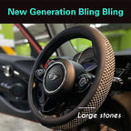 Bling Bling Comfy Steering Wheel Cover with Jumbo Crystal Rhinestones, Anti-Slip Diamond Leather, Universal 15 Inch (Black)