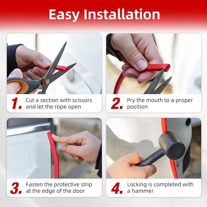 16.4Ft (5M) Car Door Edge Guard, No Glue Car Door Entry Guard Protective Strip, Rubber Edge Trim Car Door Protector, Applicable to Car, Truck, SUV and ATV, Car Exterior Accessories（Red）