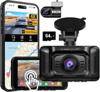 V100 4K Dash Cam Front and Rear, Free 64GB Card Dashcam Car Camera | 4" Touch Screen, STARVIS 2 Night Vision, GPS, 5G WiFi up to 20MB/s, Voice Control, 24H Parking Mode, G-Sensor Loop Recording