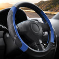 Black and Blue Line Punching Car Steering Wheel Cover, Microfiber Leather Sports, 14.5-15 in Universal Leather Wheel Covers, Breathable Fashion Anti-Slip, Steering Wheels Accessories for Men Women