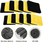 30 Pcs Edgeless Microfiber Plush Towels for Cars Detailing Drying Wash Polishing Absorbent Cleaning Cloths, 500 GSM (16 x 16 Inch,Black,Yellow)
