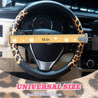 Universal Leather Leopard Cheetah Steering Wheel Cover Women 14.5-15 inch Leopard car Accessories Western Anime Brown Cute Wheel Cover Hip Hop Anti-Slip Car Protecter for Men