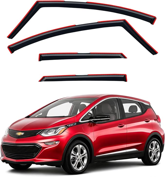 in-Channel Rain Guards for Chevy Bolt EV 2017-2023, Window Visor Shields Vent Deflector Shade Wind Dark Smoke 2018 2019 2020 2021 2022 17 18 19 20 21 22 23, Tape-On Inside-Mount, 4PCS