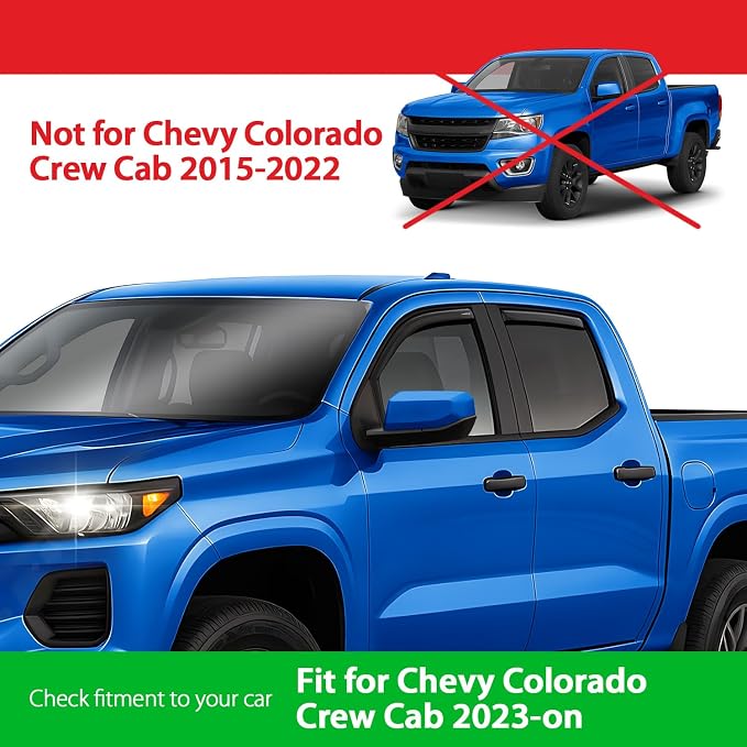 Goodyear Shatterproof in-Channel Window Deflectors for Chevrolet (Chevy) Colorado 2023-2026 Crew Cab, Rain Guards, Window Visors for Cars, Vent Deflector, Car Accessories, 4 pcs - GY008111