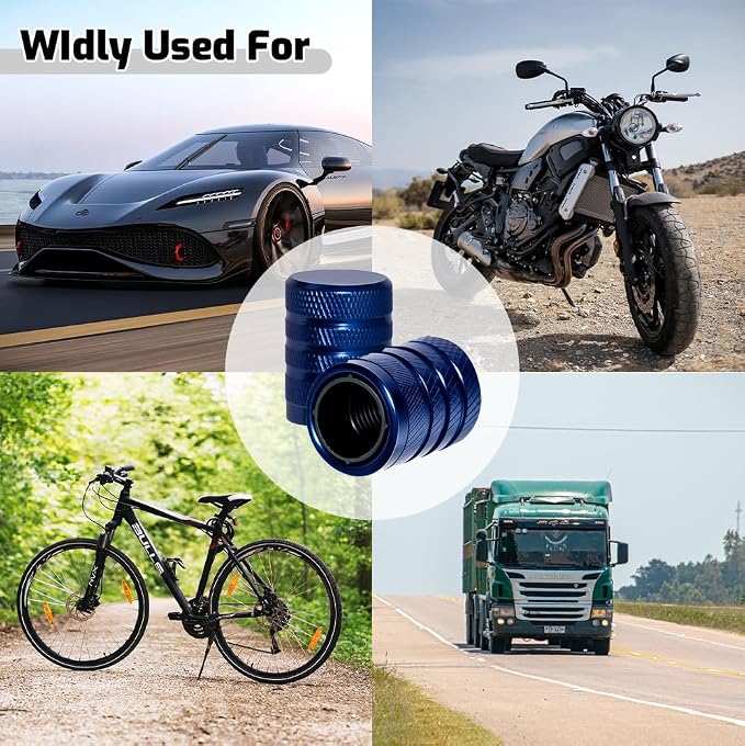 4-Piece Anodized Aluminum-Plastic Composite Tire Valve Stem Caps with Integrated Plastic Sleeve,Corrosion-Resistant and Universal Fit,Suitable for Cars, Trucks, and Motorcycles (Blue)