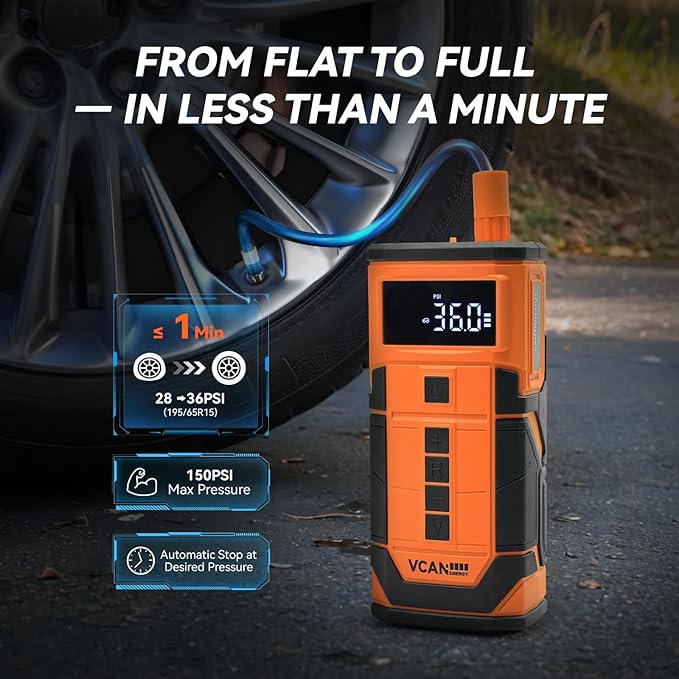 Jump Starter with Air Compressor, Roadside Emergency Car Kit with 12V Portable Battery Jump Starter & Tire Inflator for Cars, Trucks, SUVs-Car Emergency Kit for Women, Men, Teen