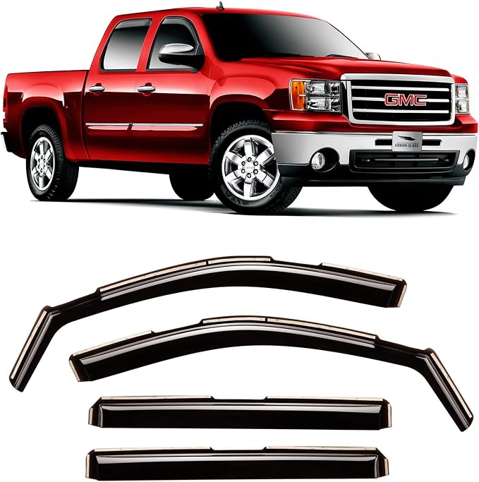 Voron Glass in-Channel Extra Durable Rain Guards for Trucks GMC Sierra 2007-2013 Crew Cab, Window Deflectors, Vent Window Visors, 4 Pieces - 220002v