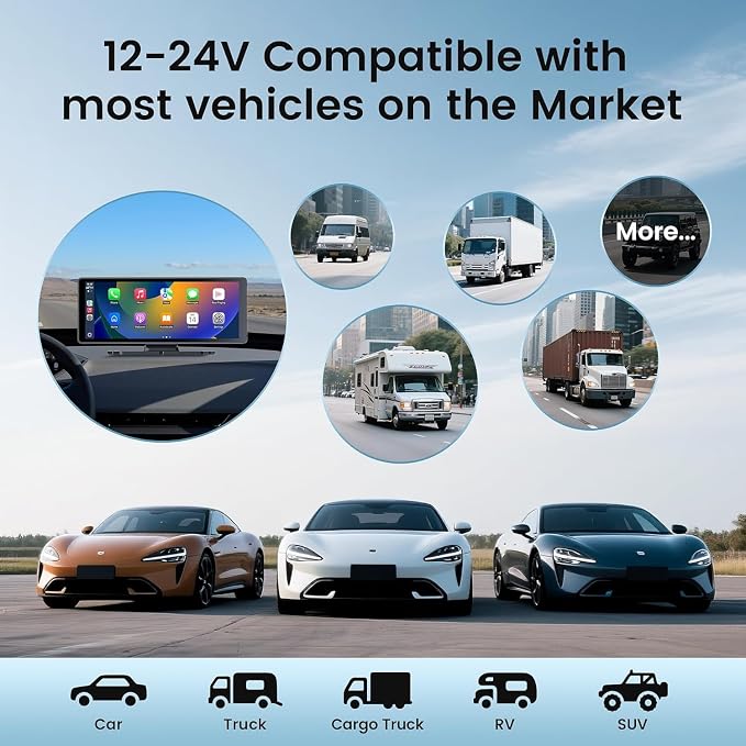 11.26" Carplay Screen for Car,4K Dash Cam,Portable Tablet for Apple Android Auto,Voice Touch Control GPS Navigation,Stereo Audio Radio,Rear Backup Camera,Bluetooth,Wireless Mirror for Truck