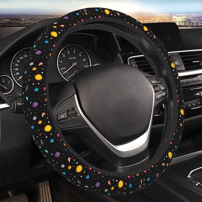 Universal 15-Inch Neoprene Steering Wheel Cover, Non-Slip Breathable Galaxy Space Print Protector, Durable Eco-Friendly Car Interior Accessory for Men and Women, Fits Most Sedans, SUVs, and Trucks
