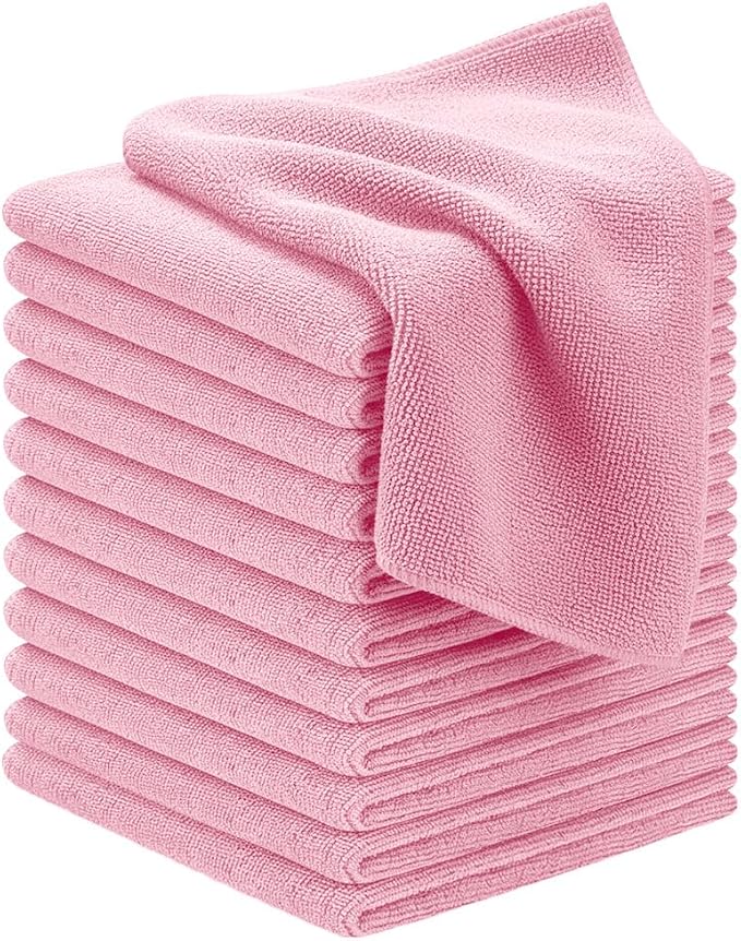 Microfiber Cleaning Cloths (Value Pack of 12) - Size 12 x 12 Inches, Highly Absorbent Cleaning Rags, Lint Free, Reusable and Washable, Microfiber Towels for Cars