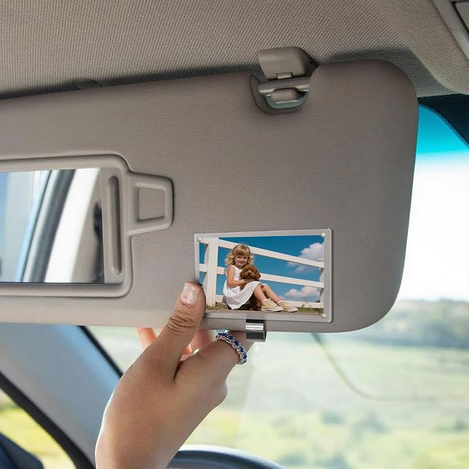 Car Picture Holder, Car Sun Visor Magnetic Picture Frame with Clips, Universal Personalized Car Visor Photo Clip Car Accessories