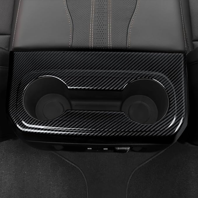 ABS Carbon Fiber Rear ArmrestBox Cup Holder Trim Cover Accessories for 2019-2025 Chevy Silverado | for 2019-2021 GMC Sierra 1500 2500 3500 HD Decal